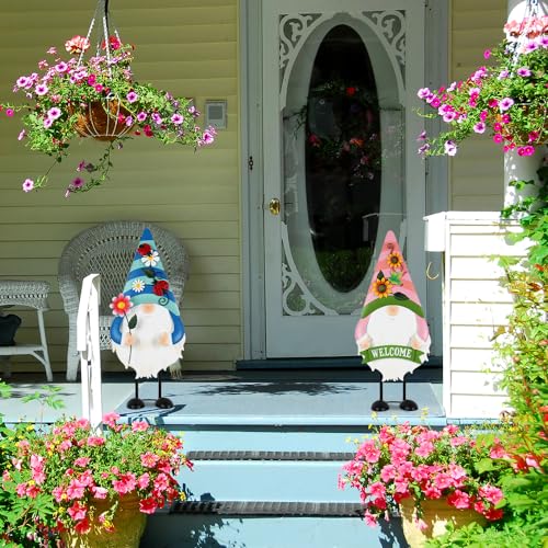 YEAHOME 23.6" Metal Gnomes Set for Garden Decor