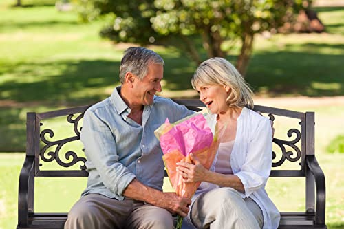 50" Outdoor Floral Pattern Park Bench with Arch Legs