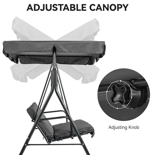 Gray 3-Seat Patio Swing Bench with Adjustable Canopy