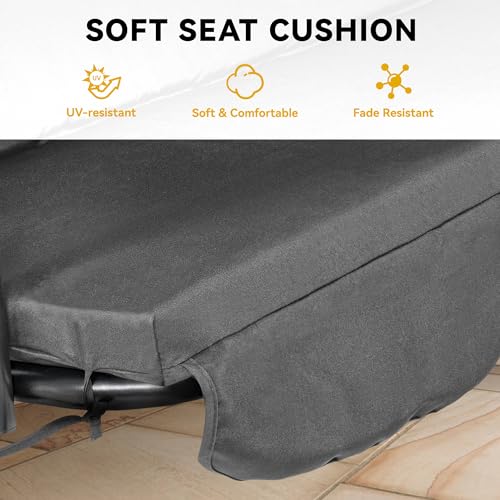 Gray 3-Seat Patio Swing Bench with Adjustable Canopy