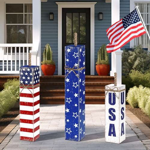 Patriotic Wooden Porch Signs Set for 4th of July