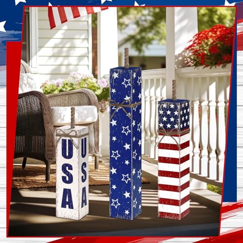 Patriotic Wooden Porch Signs Set for 4th of July