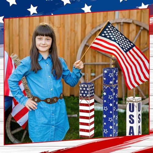 Patriotic Wooden Porch Signs Set for 4th of July