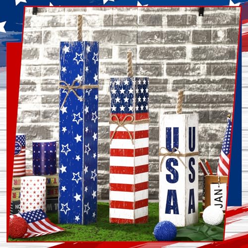 Patriotic Wooden Porch Signs Set for 4th of July