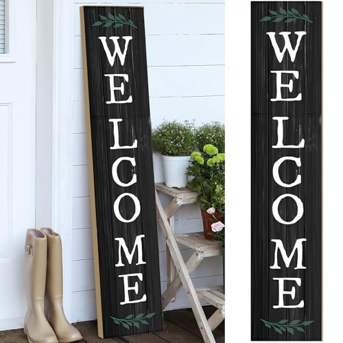 Large Rustic Black Wooden Welcome Sign for Front Porch