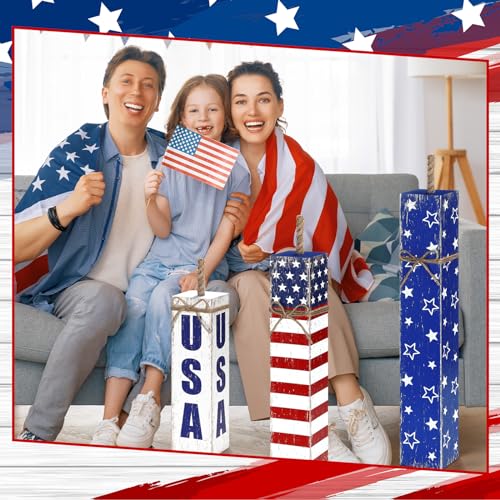 Patriotic Wooden Porch Signs Set for 4th of July