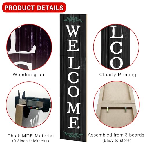 Large Black Wooden Welcome Sign for Farmhouse Decor