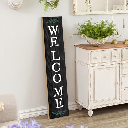 Large Black Wooden Welcome Sign for Farmhouse Decor