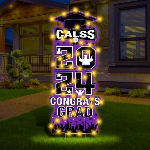 2024 Graduation LED Yard Sign Decorations - Purple/Black