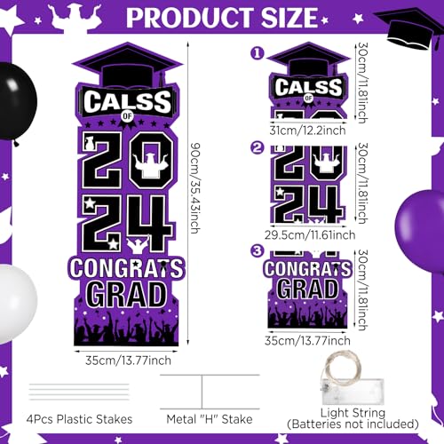 2024 Graduation LED Yard Sign Decorations - Purple/Black