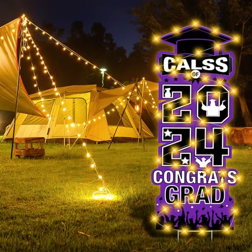 2024 Graduation LED Yard Sign Decorations - Purple/Black