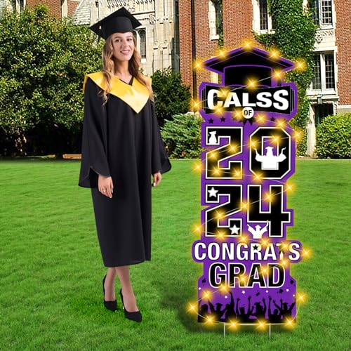 2024 Graduation LED Yard Sign Decorations - Purple/Black