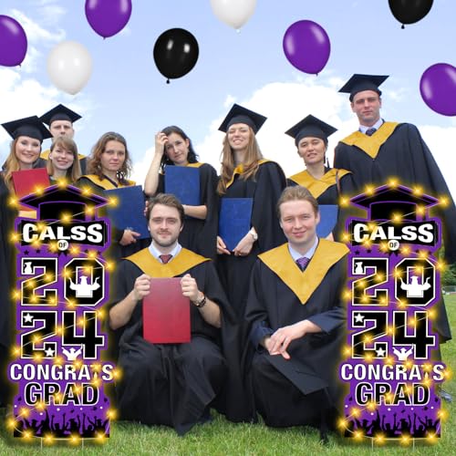 2024 Graduation LED Yard Sign Decorations - Purple/Black
