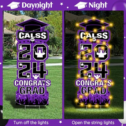 2024 Graduation LED Yard Sign Decorations - Purple/Black