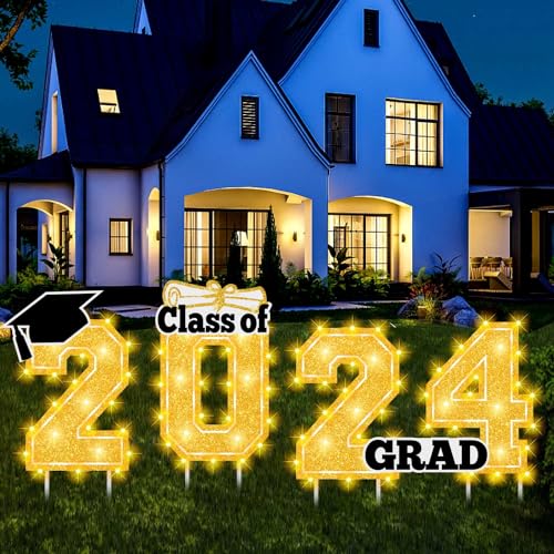 7-Piece Glow Grad Yard Sign Set for 2024 Graduation
