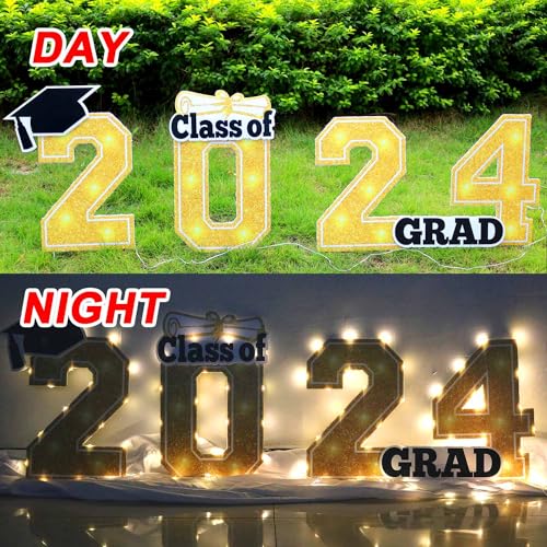7-Piece Glow Grad Yard Sign Set for 2024 Graduation