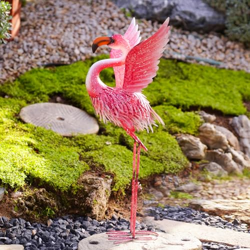 Nacome Flamingo Statues for Garden Yard Decor: Metal Pink Flamingo Sculptures & Statues Clearance Lawn Ornaments Art for Home/Patio/Balcony/Front – Unique Gifts for Grandma/Mom/Mother