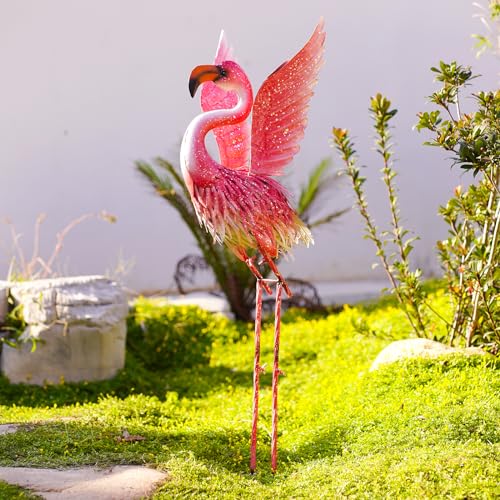 Nacome Flamingo Statues for Garden Yard Decor: Metal Pink Flamingo Sculptures & Statues Clearance Lawn Ornaments Art for Home/Patio/Balcony/Front – Unique Gifts for Grandma/Mom/Mother