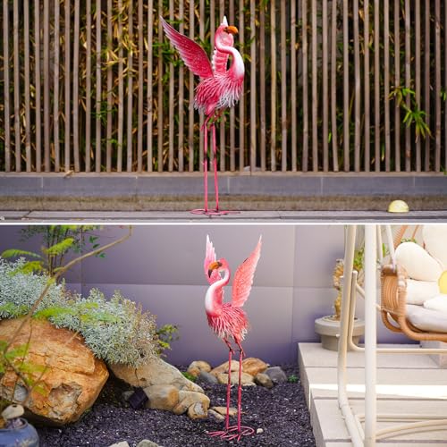 Nacome Flamingo Statues for Garden Yard Decor: Metal Pink Flamingo Sculptures & Statues Clearance Lawn Ornaments Art for Home/Patio/Balcony/Front – Unique Gifts for Grandma/Mom/Mother