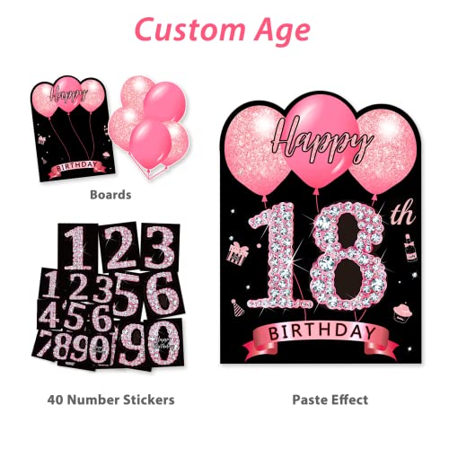 ComboJoy Happy Birthday Yard Signs with Stake - 6 PCS Black & Pink Lawn Signs, Personalized Ages,Sparkling At Night - Outdoor Lawn Decorations