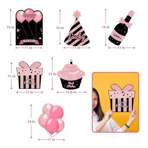 ComboJoy Happy Birthday Yard Signs with Stake - 6 PCS Black & Pink Lawn Signs, Personalized Ages,Sparkling At Night - Outdoor Lawn Decorations
