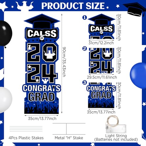 2024 Graduation Yard Sign Decorations with LED Light Blue Black Class of 2024 Lawn Signs with Stakes for High School College 2024 Congrats Graduation Party Outdoor Decoration Supplies