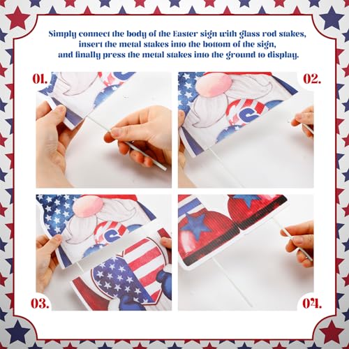 Umigy 3 Pcs 4th of July Yard Sign 32 x 10 Inch Patriotic Gnome Outdoor Sign with Stakes Independence Day Gnome Lawn Decor Memorial Day Yard Garden Decor Outside for Independence Day Party Supplies
