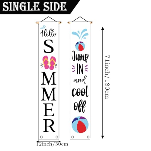 GPGHE Summer Door Banner Flip Flops Water Polo Porch Sign Hello Summer Jump In and Cool Off Hanging Flag Seasonal Holiday Home Party Deocrations Yard Front Door Decor 12 x 71 Inch