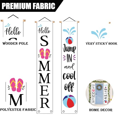 GPGHE Summer Door Banner Flip Flops Water Polo Porch Sign Hello Summer Jump In and Cool Off Hanging Flag Seasonal Holiday Home Party Deocrations Yard Front Door Decor 12 x 71 Inch