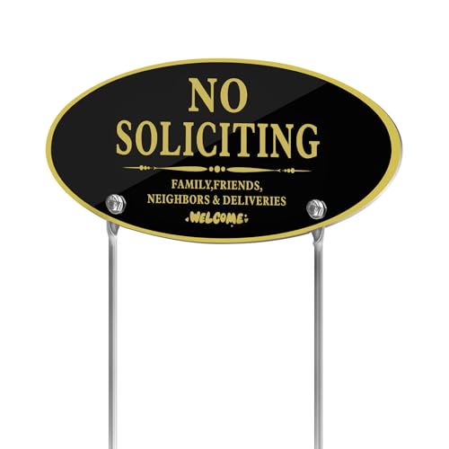 Lioeerbo No Soliciting Yard Sign with Stakes - 12" x 5" x 20" - UV Coated Aluminum - Weatherproof and Fade Resistant - Welcome Family, Friends, Neighbors and Delivery Persons