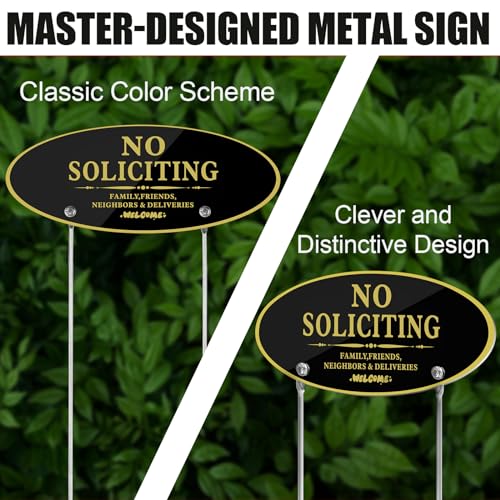 Lioeerbo No Soliciting Yard Sign with Stakes - 12" x 5" x 20" - UV Coated Aluminum - Weatherproof and Fade Resistant - Welcome Family, Friends, Neighbors and Delivery Persons