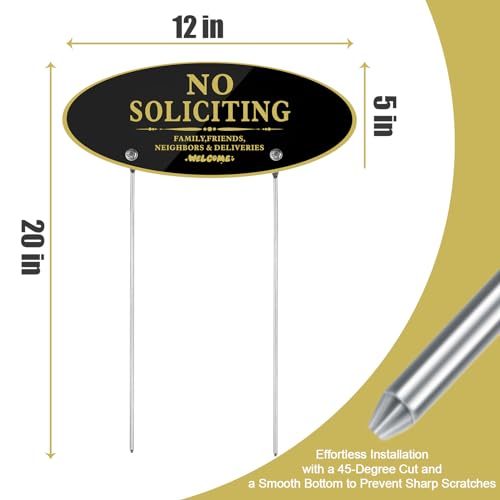 Lioeerbo No Soliciting Yard Sign with Stakes - 12" x 5" x 20" - UV Coated Aluminum - Weatherproof and Fade Resistant - Welcome Family, Friends, Neighbors and Delivery Persons