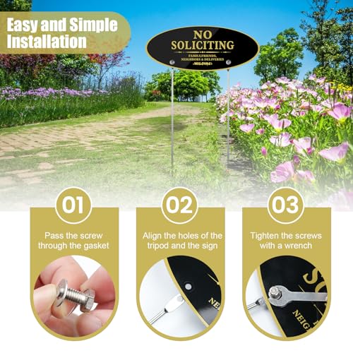 Lioeerbo No Soliciting Yard Sign with Stakes - 12" x 5" x 20" - UV Coated Aluminum - Weatherproof and Fade Resistant - Welcome Family, Friends, Neighbors and Delivery Persons