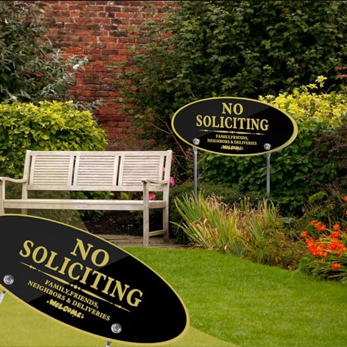 Lioeerbo No Soliciting Yard Sign with Stakes - 12" x 5" x 20" - UV Coated Aluminum - Weatherproof and Fade Resistant - Welcome Family, Friends, Neighbors and Delivery Persons