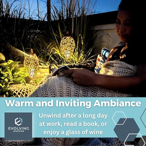Evolving Modern Solar Outdoor Lanterns- Hanging Lights, Set of 2 Moroccan Style Garden Party Decorative Rechargeable Lantern, Hurricane Lamps are Great for Front Porch, Patio and Yard