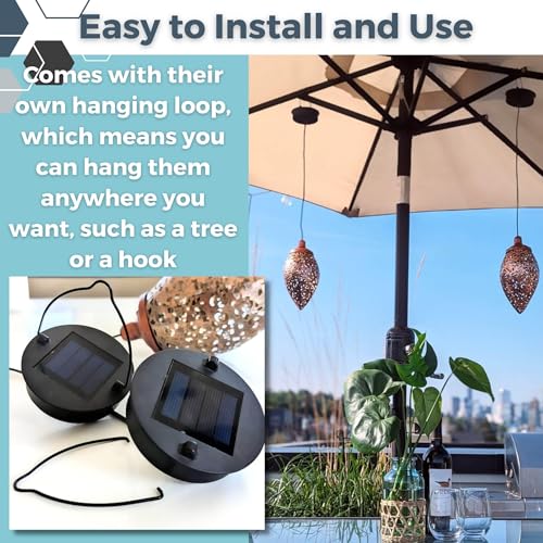 Evolving Modern Solar Outdoor Lanterns- Hanging Lights, Set of 2 Moroccan Style Garden Party Decorative Rechargeable Lantern, Hurricane Lamps are Great for Front Porch, Patio and Yard