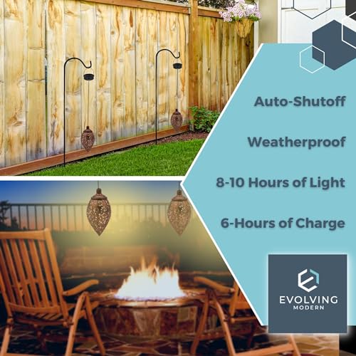 Evolving Modern Solar Outdoor Lanterns- Hanging Lights, Set of 2 Moroccan Style Garden Party Decorative Rechargeable Lantern, Hurricane Lamps are Great for Front Porch, Patio and Yard