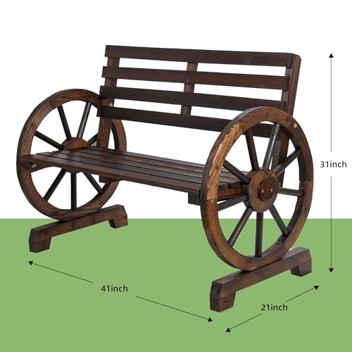 SULIVES Wooden Wagon Wheel Outdoor Benches - Rustic Decor
