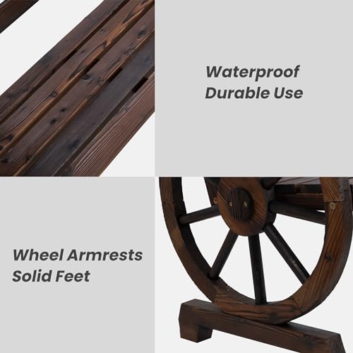 SULIVES Wooden Wagon Wheel Outdoor Benches - Rustic Decor