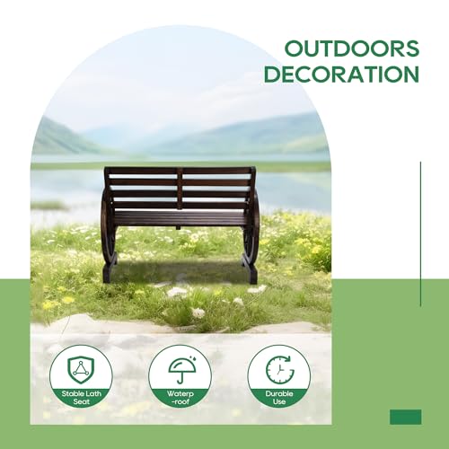SULIVES Wooden Wagon Wheel Outdoor Benches - Rustic Decor