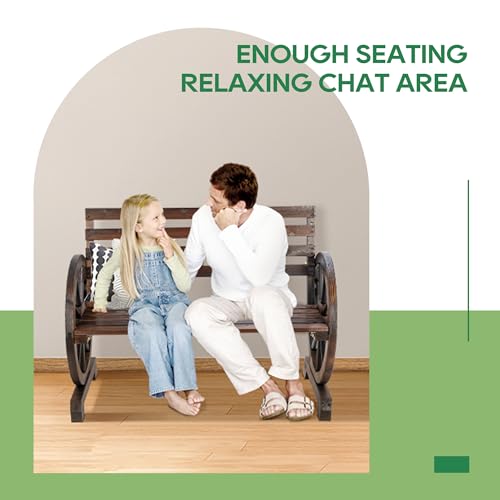 SULIVES Wooden Wagon Wheel Outdoor Benches - Rustic Decor