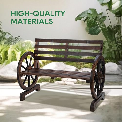 SULIVES Wooden Wagon Wheel Outdoor Benches - Rustic Decor