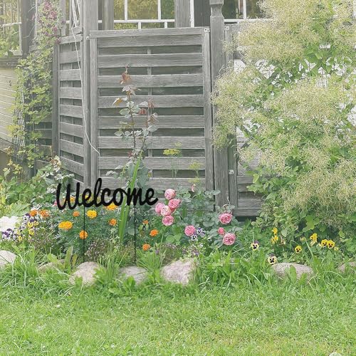 Metal Letter Welcome Yard Sign with Stake Outdoor Decorations Garden Lawn Front Porch Outside Letter Yard Sign Garden Stake Decor (Welcome)