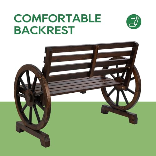 SULIVES Wooden Wagon Wheel Outdoor Benches - Rustic Decor