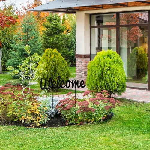 Metal Letter Welcome Yard Sign with Stake Outdoor Decorations Garden Lawn Front Porch Outside Letter Yard Sign Garden Stake Decor (Welcome)