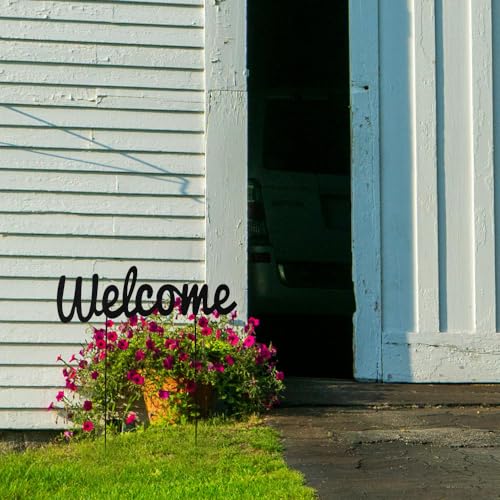 Metal Letter Welcome Yard Sign with Stake Outdoor Decorations Garden Lawn Front Porch Outside Letter Yard Sign Garden Stake Decor (Welcome)