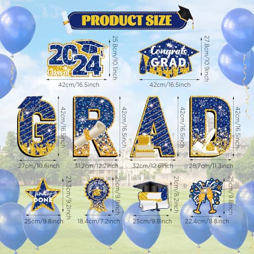 2024 Graduation Yard Sign Decorations Blue Gold Congrats Grad Class of 2024 Lawn Signs with Stakes for High School College 2024 Congrats Graduation Outdoor Party Decoration Supplies