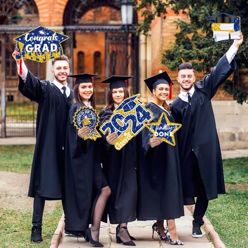 2024 Graduation Yard Sign Decorations Blue Gold Congrats Grad Class of 2024 Lawn Signs with Stakes for High School College 2024 Congrats Graduation Outdoor Party Decoration Supplies