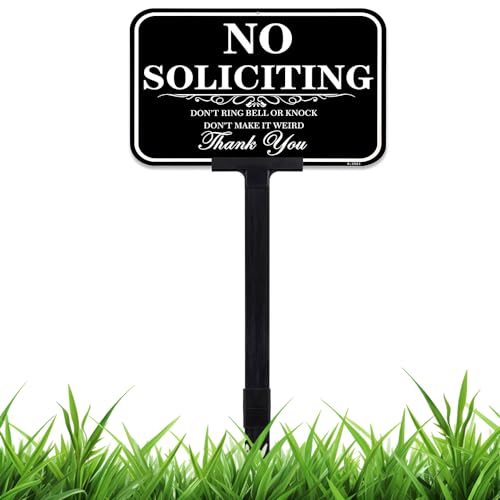 Large No Soliciting Sign With Stake, 14x10 Inch/37 Inch Long Adjustable Height,Metal Aluminum Signs Outdoor No Soliciting Yard Signs for House/Front Door and Business