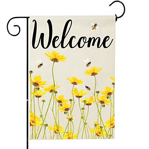 Spring Garden Flags, Welcome Floral Garden Flag, Easter Garden Flag, Seasonal Yard Flags House Flags, Flower Yard Flag, Garden Flags for Outside Front Door, Poolside, Lakeside (Small Yellow Flower)